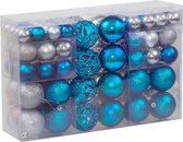 Kerstballenset - kerstballen - kerstversiering - 100 stuks - zilver met aqua blauw