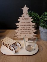 Waxinehouder - kerstboom met slee - kerst - hout - met tekst