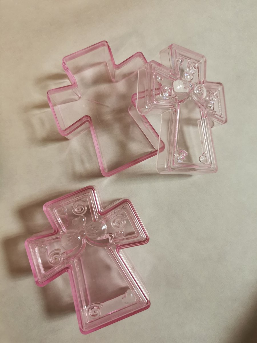 24 roze transparante doosjes kruis voor doop of communie uitdeel bedankje - traktatie