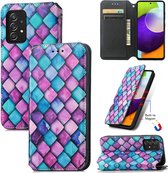 Luxe PU Lederen Wallet Case + PMMA Screenprotector voor Galaxy A72 4G _ Kubus Patronen