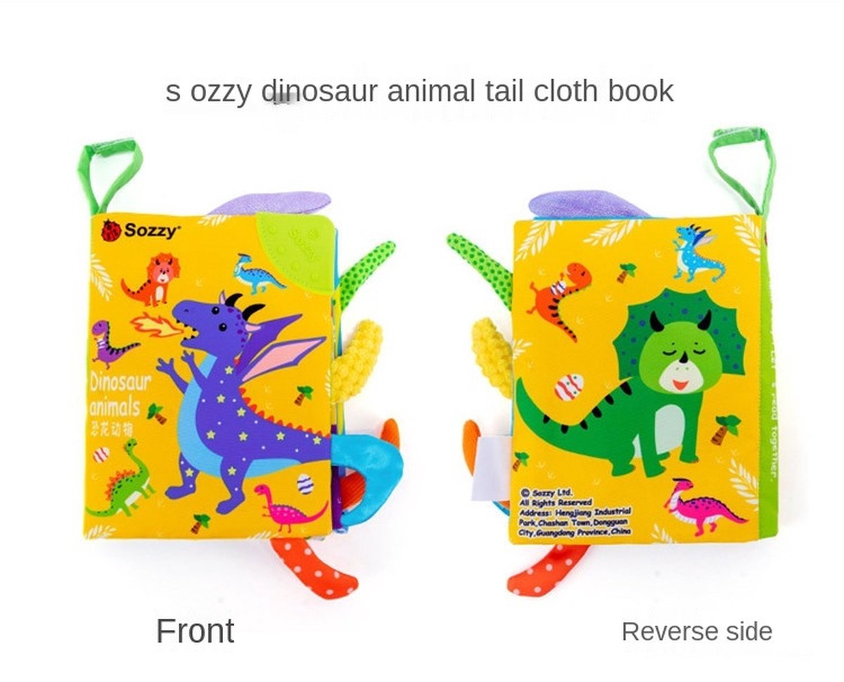 Baby speelgoed/knisperboekje /Educatief Baby Speelgoed /baby born/boek voor Baby boek /Zacht Speelgoed/Speelgoed voor baby/ boek met bijtring/ "dinosaur tails" thema - Little Plaza