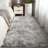 Hoogpolig tapijt - antislip Vloerkleed - wollig en shaggy zachte slaapkamertapijt - voor woonkamer of slaapkamer - grijs wit 100cm x 200cm