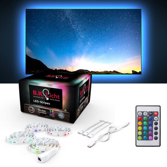 B.K.Licht - Bande LED - RGB - pour écran TV-PC - 2m - avec connecteur USB - télécommande incluse - multi couleur - avec câble