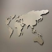 Zilveren Metalen wanddecoratie World Map Zilver - 158x82 cm