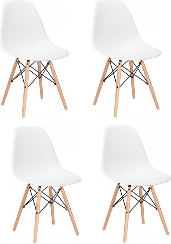 design stoel - wit - 4 delige set - keuken - huiskamer - kuipstoel - set  van 4 -... | bol.com