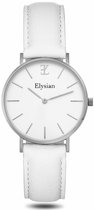 Elysian - Dames Horloge - Zilver Wit Leer - Waterdicht - 36mm