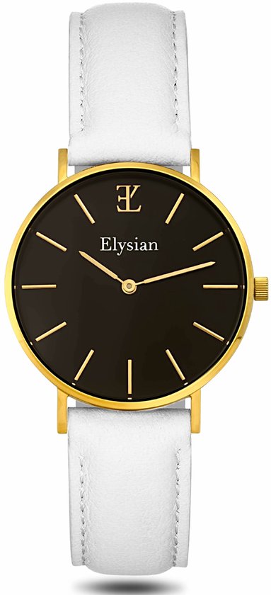 Elysian - Horloge Dames - Goud - Wit Leer - 36mm - Waterdicht - Cadeau Voor Vrouw