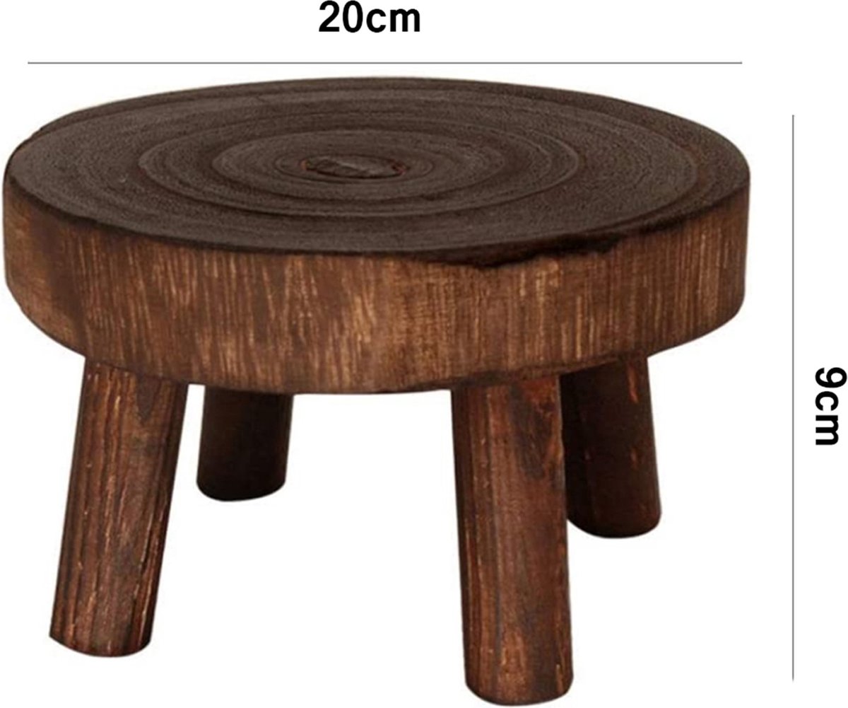 Plateau Rond En Bois Noir Pour Plantes - 25 Cm De Diamètre, 3 Pieds, Support Déco Pour Fleurs Ou Bougies - 7