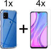 Xiaomi Redmi 9C hoesje shock proof case transparant - 4x Xiaomi Redmi 9C screenprotector