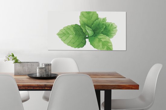 Canvas Schilderij Aquarel - Munt - Plant - 80x40 cm - Wanddecoratie