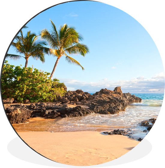 WallCircle - Wandcirkel - Muurcirkel - Tropische palmbomen op het strand van Maui - Aluminium - Dibond - ⌀ 140 cm - Binnen en Buiten