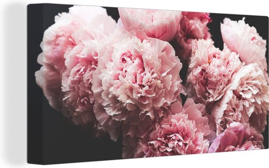 Canvas schilderij 160x80 cm - Wanddecoratie Boeket roze pioenrozen - Muurdecoratie woonkamer - Slaapkamer decoratie - Kamer accessoires - Schilderijen