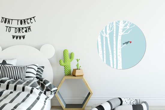 illustration d'un oiseau avec un coeur dans un bouleau Cercle mural aluminium ⌀ 60 cm - impression photo sur cercle mural / cercle vivant / cercle de jardin (décoration murale)