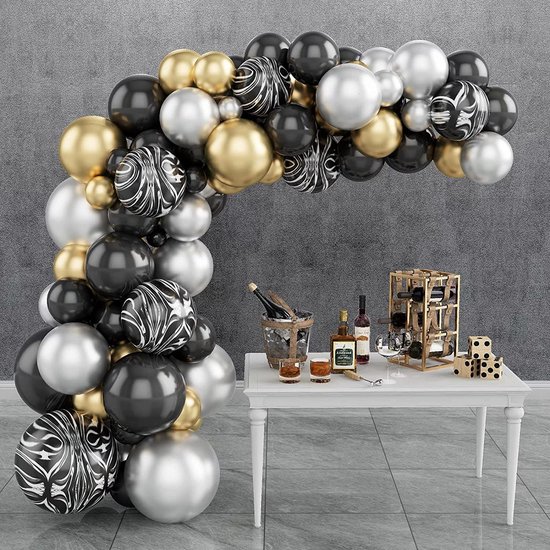 85 stuks Metallic Chrome Goud, Zwart & Marmer Helium Ballonnen met Accessoires – Decoratie – Latex
