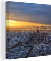 Canvas Schilderij Parijs - Skyline - Zon - 90x90 cm - Wanddecoratie