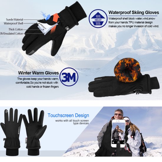 Fietshandschoenen Windproof/Waterproof - Handschoenen Met Touchscreen - M/L - Zwart-CG000111