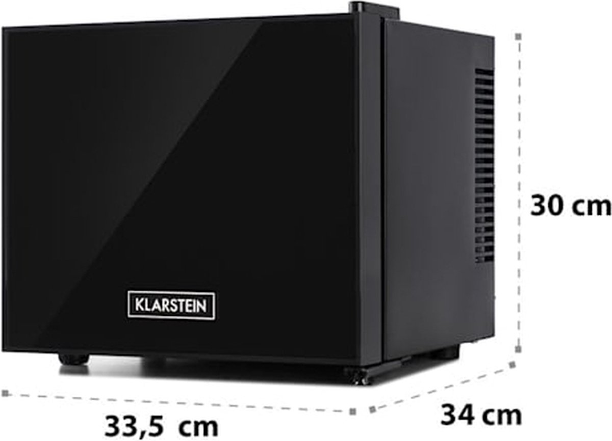 Klarstein Mini-Koelkast Frosty Vrijstaande - 10 Liter - Losse Glazen Bodemplaat - 33dB - Koele Frisheid - Voor Gastkamers Of Slaapkamers - Glansrijk - Thermo-elektrisch Koelsysteem - Spiegelglasdeur - praktisch - Elegant - Zwart — afbeelding 3