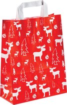 25 x Papieren Kersttassen / Kerst draagtassen / Geschenk zakjes tasjes "Red Elk" Met Platte Oren 22 x 10 x 28cm