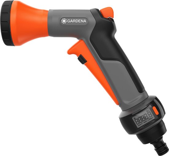 GARDENA AquaCount sproeibroes met watermeter, verstelbare sproeistraal, ergonomisch, UV- en vorstbestendig