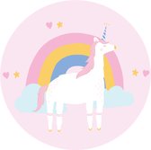 Grote ronde Muursticker eenhoorn met regenboog, eenhoorn/unicorn, wolkjes roze | Wandcirkel voor babykamer, kinderkamer, meisjeskamer | wanddecoratie accessoires | cirkel afm. 80 x