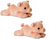 2x stuks pluche varkens/biggen knuffel 20 cm - Dieren speelgoed