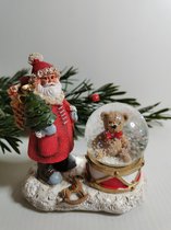 Belle Figurine Père Noël avec Boule à Neige ours en peluche 10Hx9Lx6.5cmW