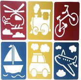 Teken sjablonen voor uw kind – Tekenen –  Sinterklaas cadeau - Stencils – Helikopter – Trein– Fiets – Boot – Auto – Vliegtuig – 6 stuks