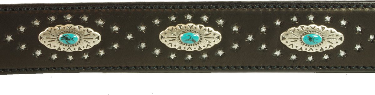 Sendra Riem 1102 Zwart Dames Heren riem Uitgestanste Sterren Concho's met Turquiose Verwisselbare Gesp Cowboy Western Ibiza Gipsy 4cm brede Broekriem — cadeau in Mode & Accessoires - foto 4