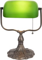 Bureaulamp Bankierslamp 27*20*36 cm E27/max 1*60W Groen, Bruin Metaal, Glas Tafellamp
