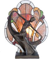 Tiffany Tafellamp 35*15*44 cm E14/max 1*40W Bruin, Rood Glas in lood Vrouw Tiffany Lampen Nachtlampje
