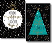 MGPcards - 2 doosjes à 10 Luxe dubbele wenskaarten - Friese tekst - Kerst/Nieuwjaar - Foliebewerking - Witte envelop - 10.5 x 16 cm - 2 Motieven per doosje
