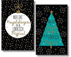 MGPcards - 2 doosjes à 10 Luxe dubbele wenskaarten - Friese tekst - Kerst/Nieuwjaar - Foliebewerking - Witte envelop - 10.5 x 16 cm - 2 Motieven per doosje