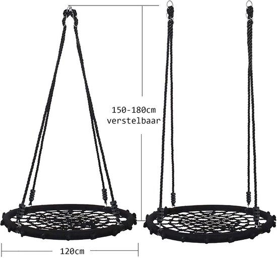 Sens Design Nestschommel - Ronde schommel - 120cm - Zwart