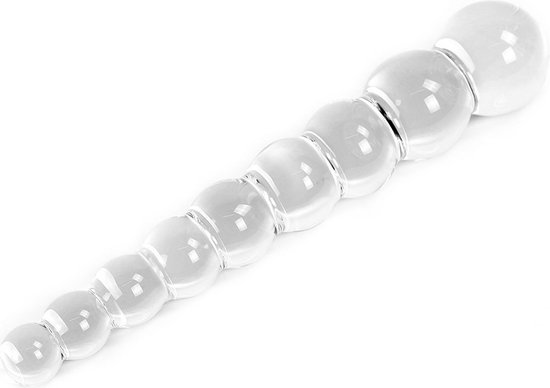 Glazen Dildo met bolletjes - transparant