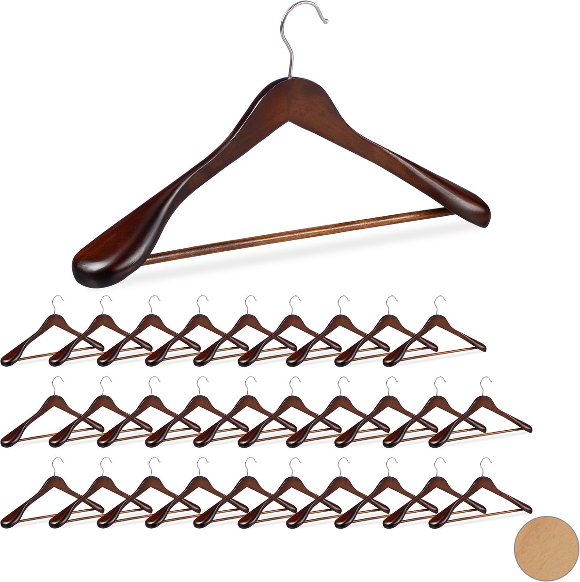 30 x kledinghanger - voor pakken - brede schouder - kleerhangers hout - bruin