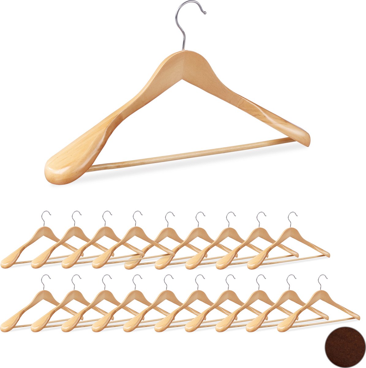 20 x kledinghanger - voor pakken - brede schouder - kleerhangers hout - naturel