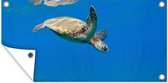 Tuinposter Schildpad zwemmend in oceaan - 80x40 cm - Wanddecoratie Buiten - Tuinposter - Tuindoek - Schuttingposter - Tuinschilderij