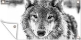 Tuinposter Dierenprofiel wolf in zwart-wit - 80x40 cm - Wanddecoratie Buiten - Tuinposter - Tuindoek - Schuttingposter - Tuinschilderij