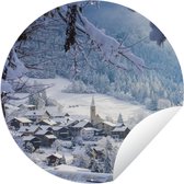 Tuincirkel Alpen - Sneeuw - Dorp - 120x120 cm - Ronde Tuinposter - Buiten XXL / Groot formaat!