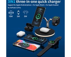 Wireless Charger 3-1 (25W) | MagSafe Oplaadstation voor iPhone 12/13 | Apple watch draadloos oplader | Geschikt voor Apple en Android - Draadloze oplader - Voor iPhone / AirPods / Apple watches |