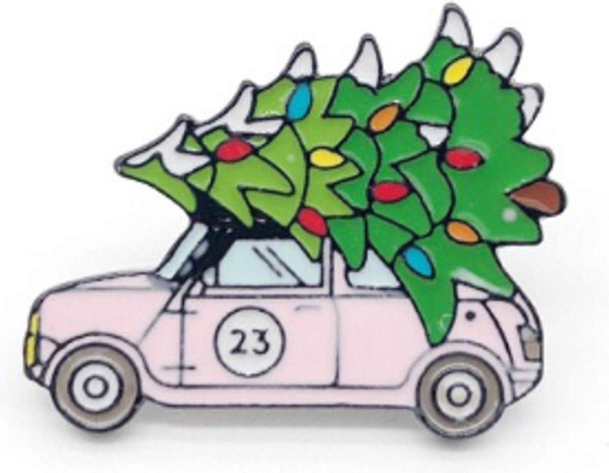 Pin ''christmas car'' pink, kerst, kerstboom, broche, kledingspeld