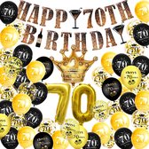 70 jaar verjaardag versiering - Verjaardag decoratie 70 jaar - Feestversiering 70 jaar - Verjaardag versiering 70 jaar zwart en goud - 70 jaar ballonnen en slingers - Feestartikele