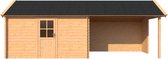 Blokhut met overkapping Kapschuur dak 400 x 250 + 350cm