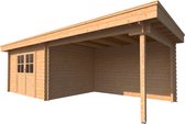 Blokhut met overkapping plat dak 350 x 300 + 350cm