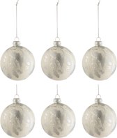 Doos Van 6 Kerstballen Marmerlook Glas Wit/Zilver Small