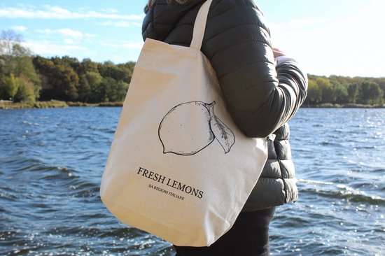Mālama Canvas Bag Fresh Lemons Tote Bag Bio Bio - Sac à bandoulière en toile zéro déchet - Shopper Ecologically Sustainable - Fairtrade & Label GOTS - Ecru