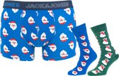 Jack & Jones manoso giftbox 3P boxer & socks blauw - S