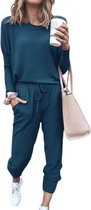 Stijlvolle Dames Huispak / Tracksuit / Joggingspak |  2-Delig Home Wear / Trainingspak | Sport Kleding | Blauw - M