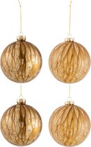 J-Line Doos Van 4 Kerstballen 2+2 Gevlekt Glas Bruinmix Large
