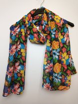 Lange dames sjaal Nathalie gebloemd blauw groen oranje geel paars zwart